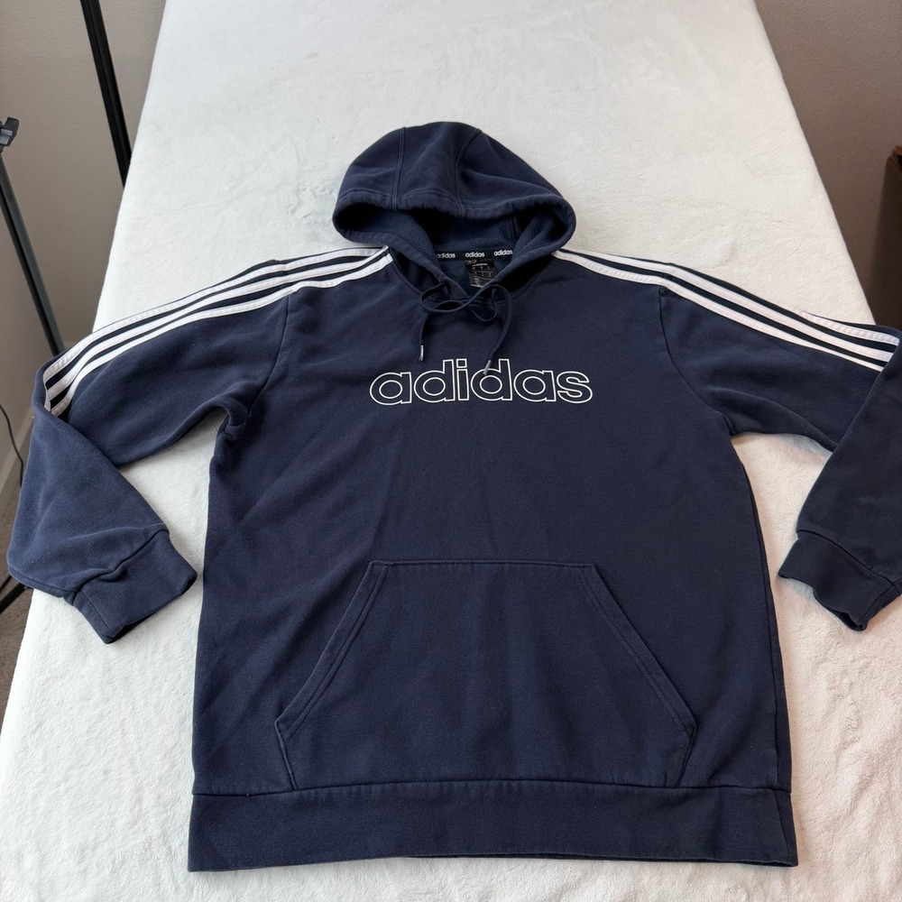 Adidas Essentials Hoodie Mens Medium Navy Blue Good 3-Stripe Logo FM5749